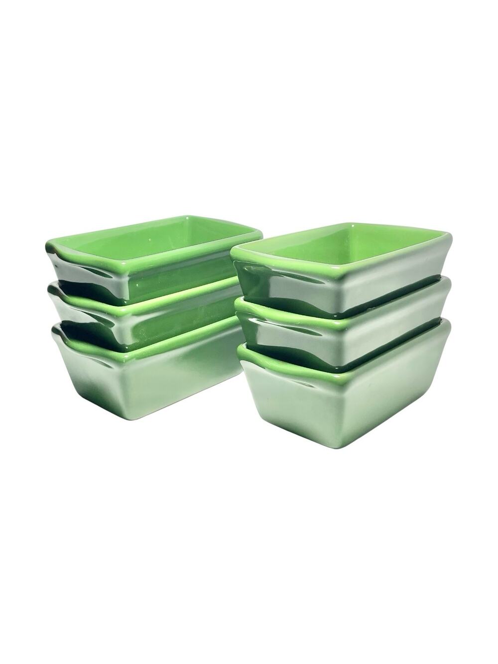 NEW Michaels “Celebrate It Christmas” 6 Green Ceramic Mini Loaf Baking Pans 6”